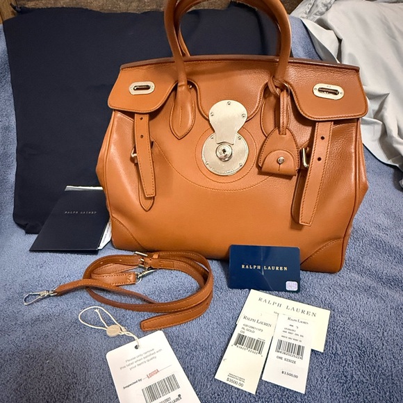 Ralph Lauren Ricky Bag medium 33 in RL brown saddle tan color leather bag - Picture 4 of 16
